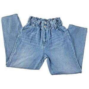 Pacsun Cinched Blue Paperbag Mom Jeans